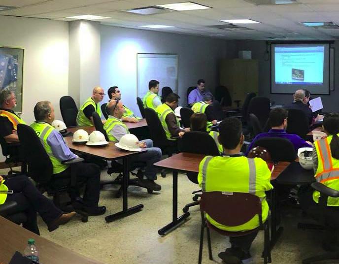 Construction employees in a classroom