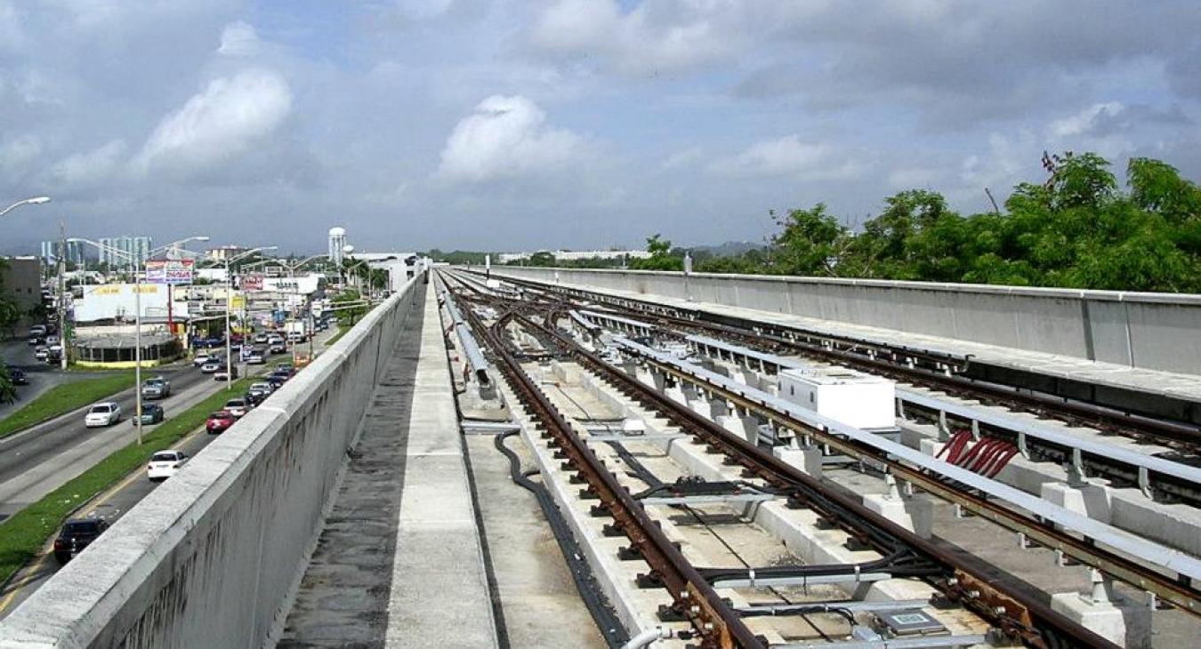 Train tracks on elevated platform