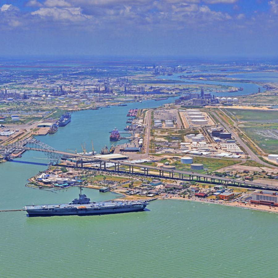 Aerial view of the Port of Corpus Christi, TX